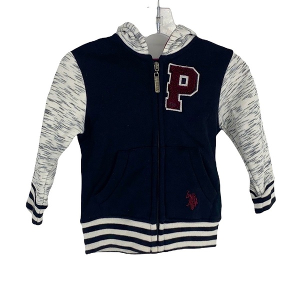 U.S. Polo Assn. Infant Gray & Black Zip-Up Patch Sweater Stripes size 18 Months - Picture 1 of 9